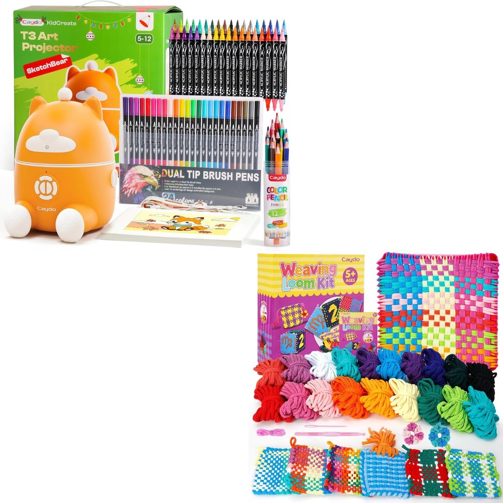 Caydo T3 Smart Drawing Projector Kit and Weaving Loom Kit Toys for Kids