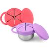 PandaEar 2 Pack Stainless Steel Snack Containers for Toddlers, Spill Proof Baby Snack Cups with Silicone Slotted Lids & Dust Covers, Travel Food Bowl with Handles, BPA Free (Rose Red & Purple) view 1