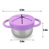 PandaEar 2 Pack Stainless Steel Snack Containers for Toddlers, Spill Proof Baby Snack Cups with Silicone Slotted Lids & Dust Covers, Travel Food Bowl with Handles, BPA Free (Rose Red & Purple) view 3