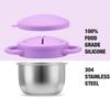 PandaEar 2 Pack Stainless Steel Snack Containers for Toddlers, Spill Proof Baby Snack Cups with Silicone Slotted Lids & Dust Covers, Travel Food Bowl with Handles, BPA Free (Rose Red & Purple) view 4