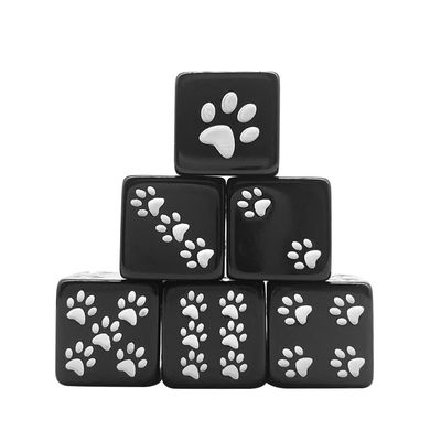 10PCS/Set 16MM Resin D6 Dice with Paw Print Pattern, White and Black Gaming Dice Set for DND RPG Games (HSD353)