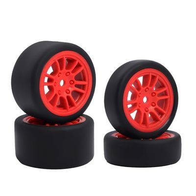 4PCS Finished Flat Running Drift Tires and Wheels 7MM Hexagon for 1/24 Losi Micro B Upgrades and 1/28 Losi Micro T Upgrades(b Red)
