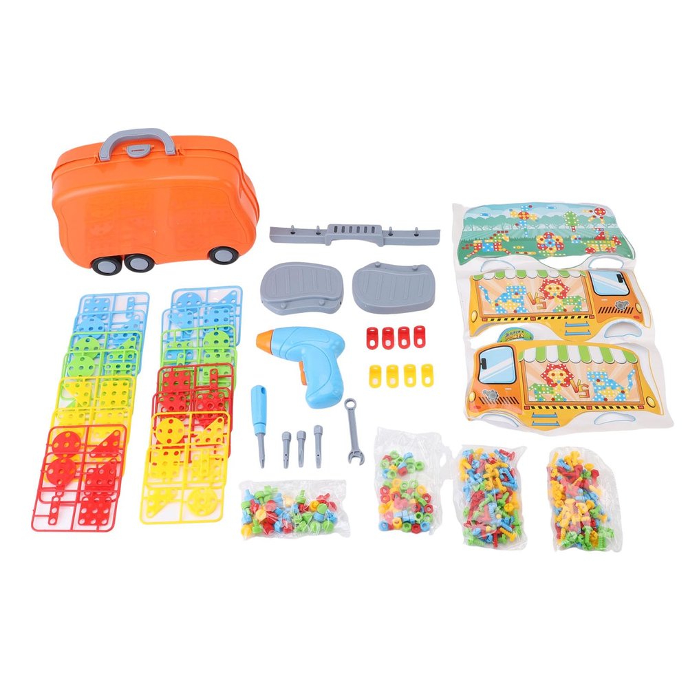 Qudinip Kids Repair Tool Set, Toy Tool Kit with Electric Drill and for Boys, Includes Assembly Racks and Storage Box for Parent Child Interaction