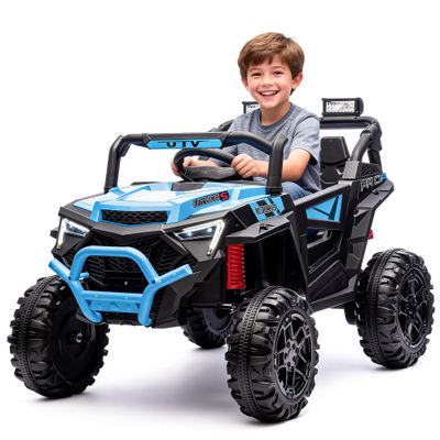 24V Kids Ride On Electric UTV with Parent Remote Control, 400W Dual Motor Ride-On Car, 4-Wheel Suspension, LED Headlights, Bluetooth Music, USB & Power Display for Ages 3+ (Blue)