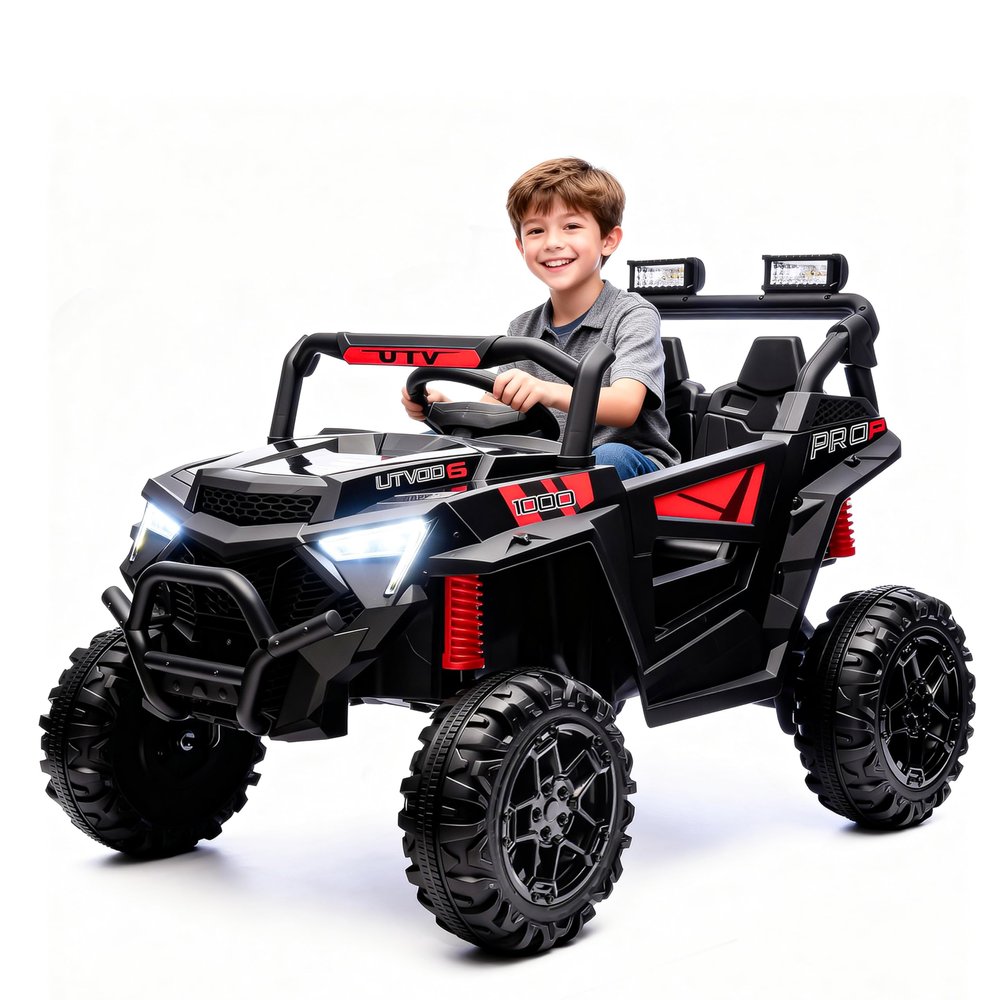 24V Kids Ride On Electric UTV with Parent Remote Control, 400W Dual Motor Ride-On Car, 4-Wheel Suspension, LED Headlights, Bluetooth Music, USB & Power Display for Ages 3+ (Black)