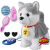 HCdoujoy Walking Barking Singing Husky Puppy Toy, Repeats What You Say, Realistic Licking Tongue Wagging Tail Mechanical Dog with Touch or Voice Control, Interactive Music Dancing Plush Pet for Kids view 1