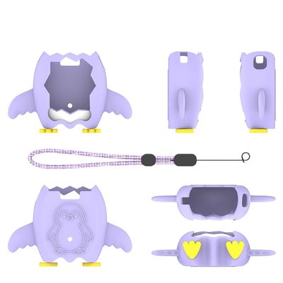 Penguin Protective Cover Suitable for Tamagotchi Paradise Game Console Silicone Protective Case with Lanyard (Purple)