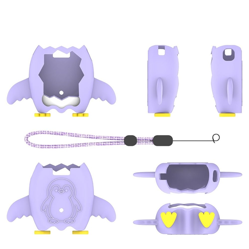 Penguin Protective Cover Suitable for Tamagotchi Paradise Game Console Silicone Protective Case with Lanyard (Purple)