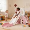 6 in 1 Toddler Slide, Indoor Outdoor Slide for Toddlers 1-3 with Basketball Hoop, Telescope, Storage Space and Non-Slip Steps (Pink) view 1