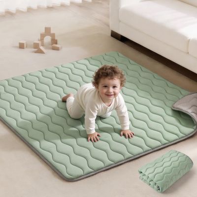 Blissful Diary Portable Baby Play Mats for Floor, 43" X 43" Thicker Cushioned Foldable Baby Crawling Mat for Indoor Outdoor, Non-Slip & Washable Kids Playmat for Tummy Time Activity, Sage Green