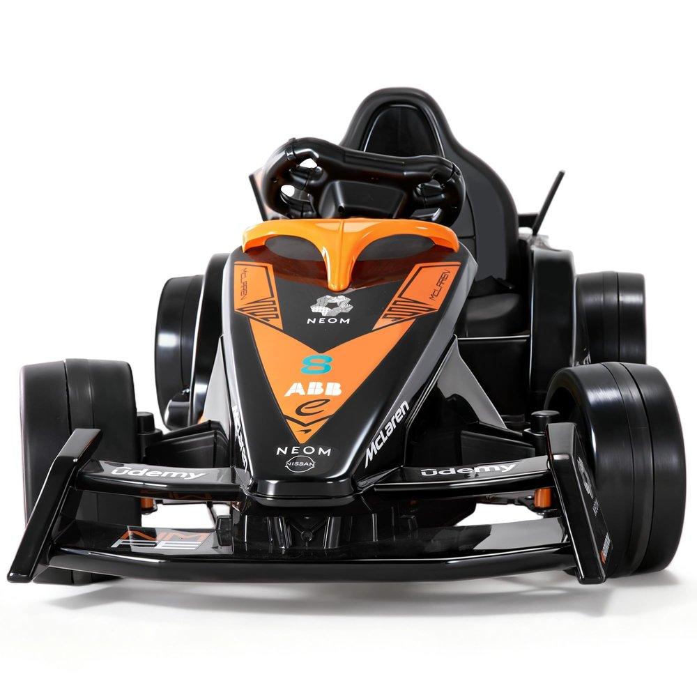 Kiddokidz Licensed Formula E Electric Go Kart for Kids, 12V Outdoor Race Car with Remote, 3-Speed, Safety Belt, Orange