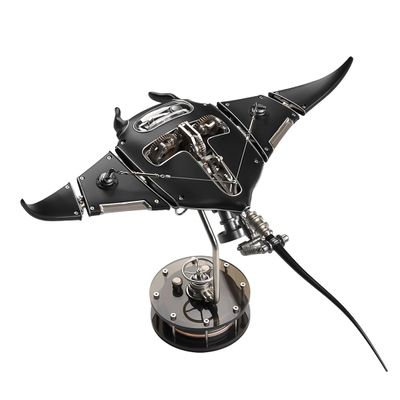 3D Dynamic Mechanical Devilfish Puzzle Model, Steampunk Robotic Metal Stingray Model with LED Lights, Collector's Desktop Art & Engineering Gift