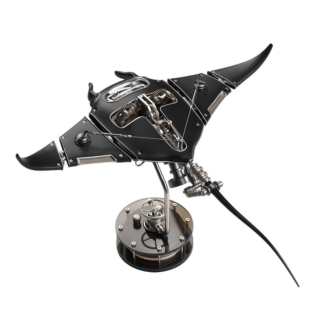 3D Dynamic Mechanical Devilfish Puzzle Model, Steampunk Robotic Metal Stingray Model with LED Lights, Collector's Desktop Art & Engineering Gift
