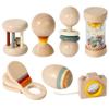 DAGLLGEW 7Pcs/Set Wooden Baby Rattle Organic Natural Baby Rattle with Rainstick, Hand Bell, Sand Ball, and More, Montessori Wooden for Boys & Girls Birthday Toys for Babies 0-6 Months view 1