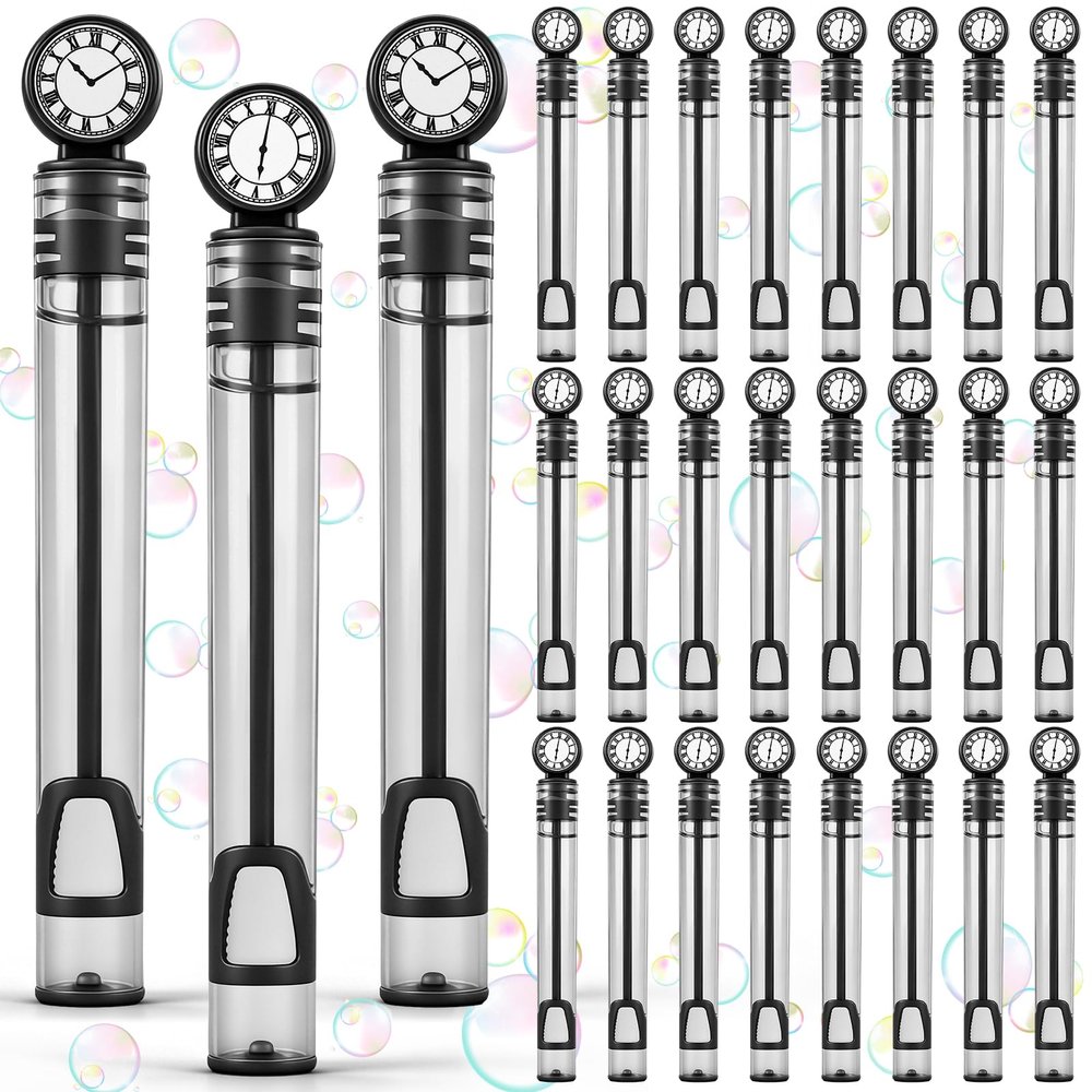 Hollowfly 24 Pcs Clock Party Favors Black Bubble Wands Bulk for Birthday Party Supplies Piata Goodie Bag Stuffers Carnival Prizes Summer Gifts (Clock)