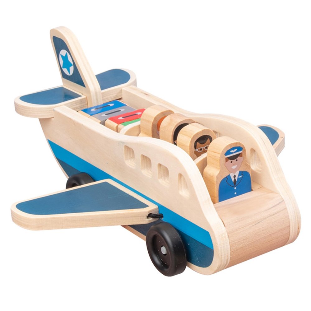 DAGLLGEW Wooden Passenger Plane Set, Toy Airplane with 4 Play Figures and 4 Suitcases for Toddlers, Classic Wooden Toys Perfect for Role-Playing and Skill Development Toy Airplane