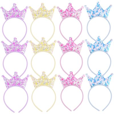 Bemonew Tiara Headband 12Pcs 4 Color 8x5 Inch Sequined Crown Headband Lightweight Decorative Princess Crown for Birthday Party, Tea Party