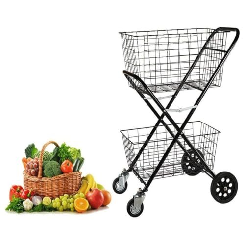 Double Layer Eco-Friendly Shopping Cart for Kids, Durable Rustproof Trolley with Rubber Wheels - Perfect for Toy & Laundry Organization