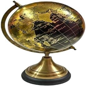 13" Brass World Globe for Adults, Table Top Decorative, Antique Globe Engraved Armillary, Educational Learning Gifts