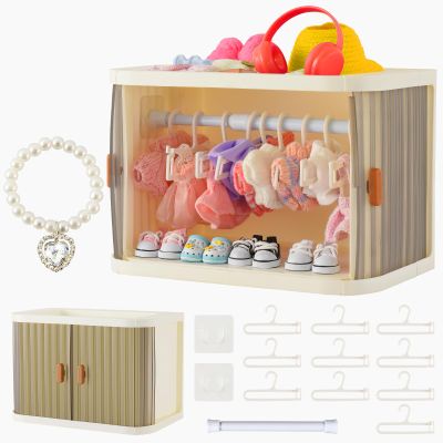 2026 Foldable Doll Closet Storage Box, Portable Organizer Case Compatible with labubu Clothes,Dust-Resistant Doll Clothes Closet,Stackable Design&Exclusive Gift:1Exquisite Necklace
