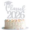 Class of 2026 Cake Topper, 2026 Graduation Party Decor, Congrats Grad 2026 Graduate Supply, High School College Graduation Party Decorations Silver Glitter view 1