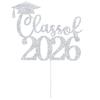 Class of 2026 Cake Topper, 2026 Graduation Party Decor, Congrats Grad 2026 Graduate Supply, High School College Graduation Party Decorations Silver Glitter view 2
