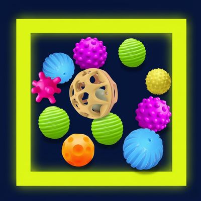 ROHSCE Montessori Sensory Toys Bundle for Babies 3-12 Months: 10 Pack Soft Textured Squeezy Balls & Wheat Straw Hand Catching Rattle. Stress Relief Newborn Gifts for Infants & Toddlers