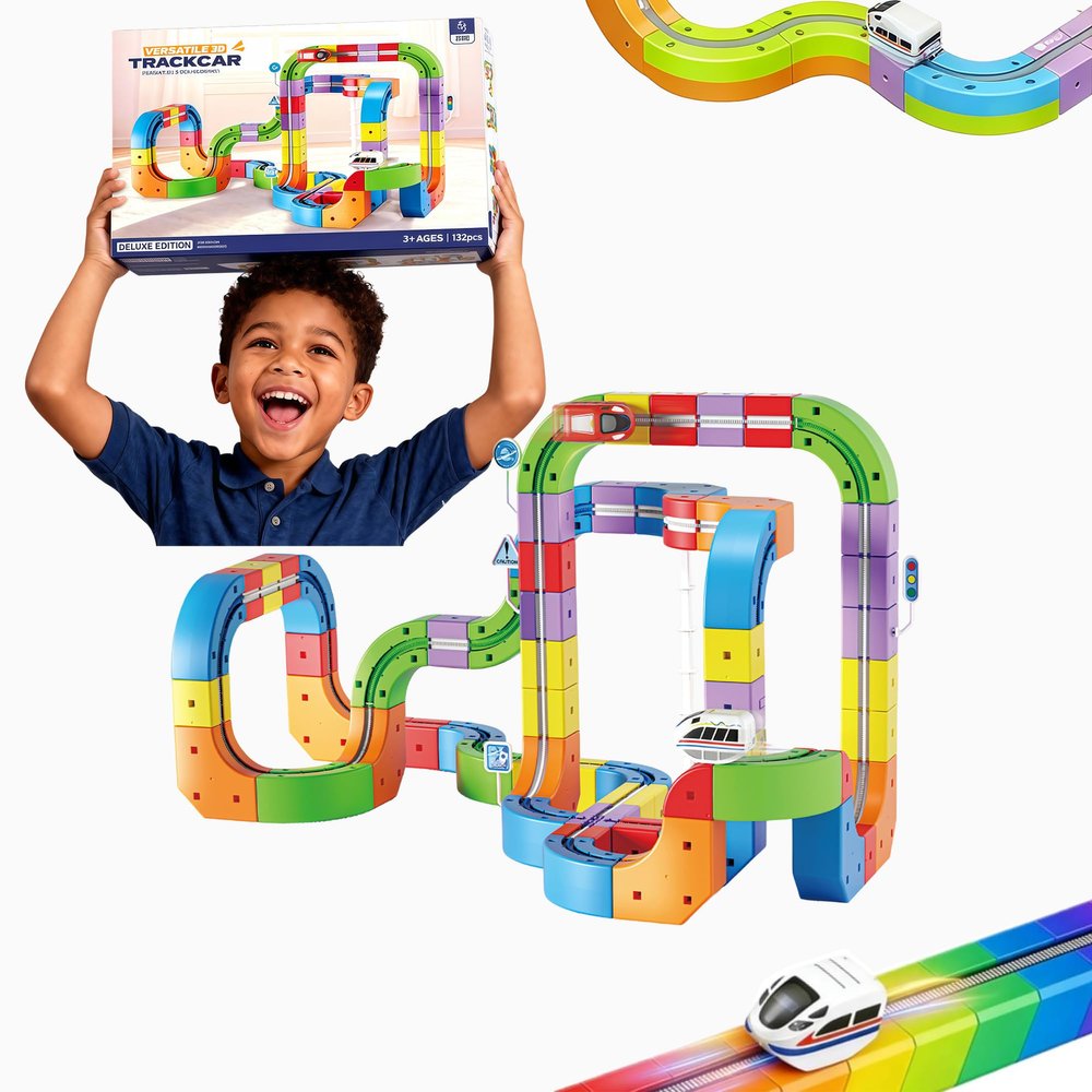 YELEONGY 121PCS Trackfusion Magnetic Monorail -Magnetic Train Set for Kids Ages 4-8, Rail Cube Magnetic Monorail & Gravity Tracks, Children's Birthday Gifts