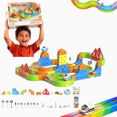 YELEONGY 160PCS Trackfusion Magnetic Monorail -Magnetic Train Set for Kids Ages 4-8, Rail Cube Magnetic Monorail & Gravity Tracks, Children's Birthday Gifts