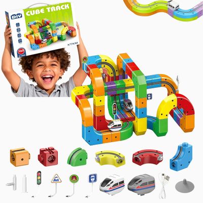 YELEONGY 123PCS Trackfusion Magnetic Monorail -Magnetic Train Set for Kids Ages 4-8train, Rail Cube Magnetic Monorail & Gravity Tracks, Children's Birthday Gifts