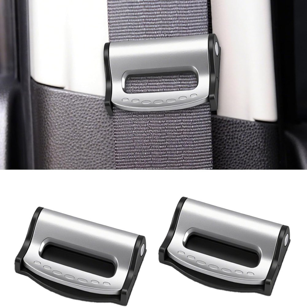 2PCS Car Seat Belt Adjuster Clips,Adjustable Universal Seat Belt Positioner Clip for Adults/Kids,Prevent The Seat Cushion from Moving During Use for More Comfortable Driving(Silver)