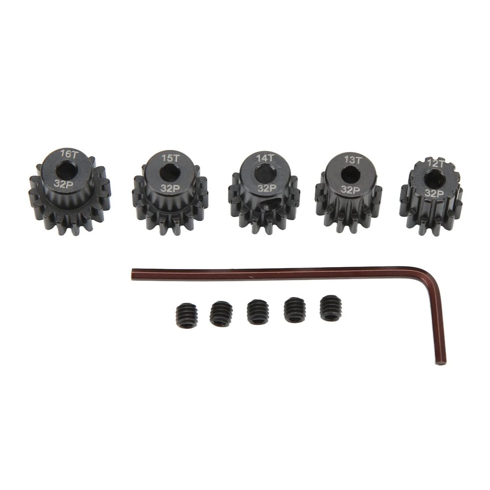 32DP 0.8M RC Motor Pinion Gear Set, 12T 13T 14T 15T 16T Chrome Molybdenum Steel Gear, High Strength 3.175mm Shaft Pinion for 1/10 RC Car, Compatible with Traxxas and Arrma