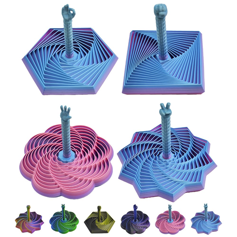 4 Pack 3D Printed Expanded Sensory Fidget Star with Handle - Handheld Spiral & Hexagon Fidget Toys, Stress Relief Sensory Toy for ADHD, Autism & Anxiety, Ideal Valentines Day & Birthday Gift (Rainbow)