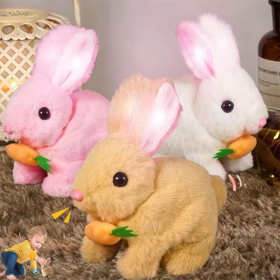 TESKKR 3PCS Hopping Bunny Toy,Bunny - Realistic Bunny Toy,Jump,with Sounds,Moving and Glowing Ears,Twitching Mouth and Nose My Realistic Bunny Toy for Kids(White+Brown+Pink(3PCS)
