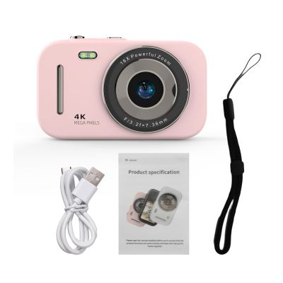 Acouto 4K Digital Video Camera 48MP, 16X Zoom, for Students, Compact and Lightweight, Perfect Birthday (Pink)