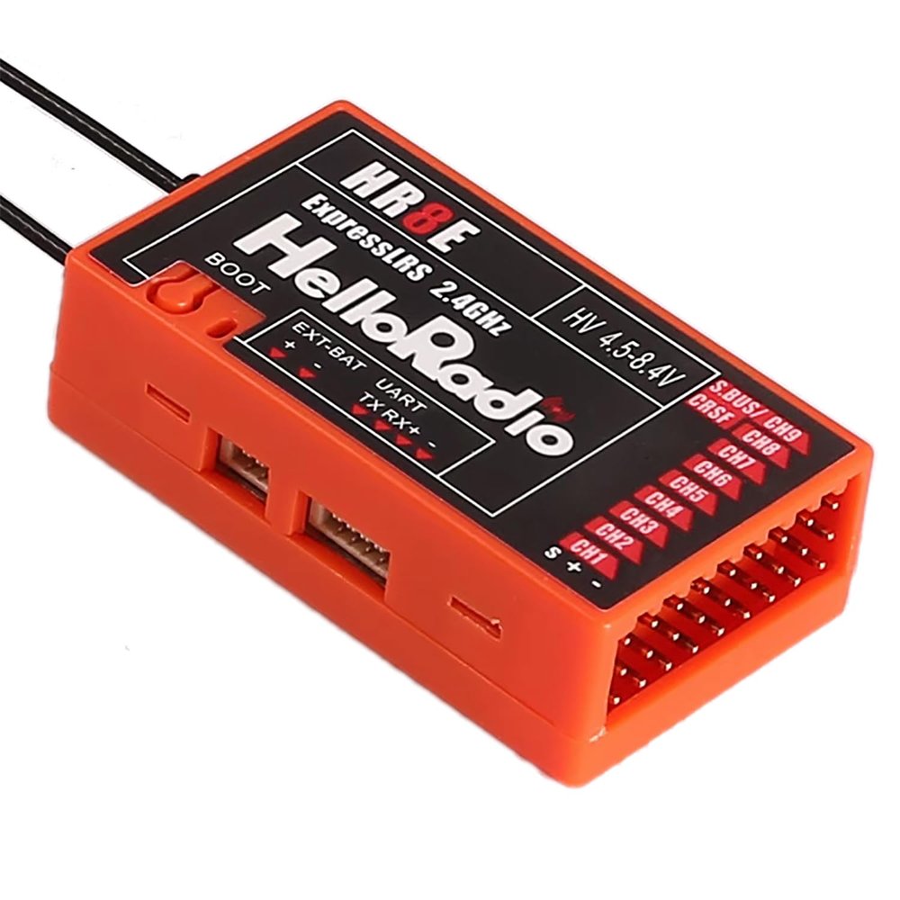 HelloRadio ELRS PWM Receiver 2.4GHz 9CH HR8E ExpressLRS Receiver Module for FPV Fixed Wing RC Airplane Car Boat Vehicles (Orange)