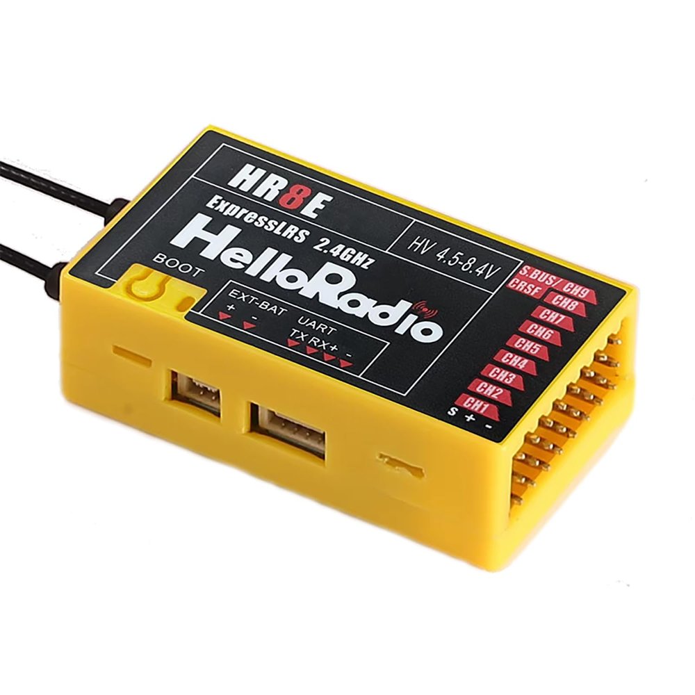 HelloRadio ELRS PWM Receiver 2.4GHz 9CH HR8E ExpressLRS Receiver Module for FPV Fixed Wing RC Airplane Car Boat Vehicles (Yellow)