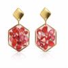 Handmade Resin Earrings with Natural Shells  Hexagon Gold Dangle Earrings  Ready to Ship  Unique Christmas Gift for Her (Red) view 1