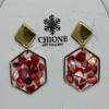 Handmade Resin Earrings with Natural Shells  Hexagon Gold Dangle Earrings  Ready to Ship  Unique Christmas Gift for Her (Red) view 3
