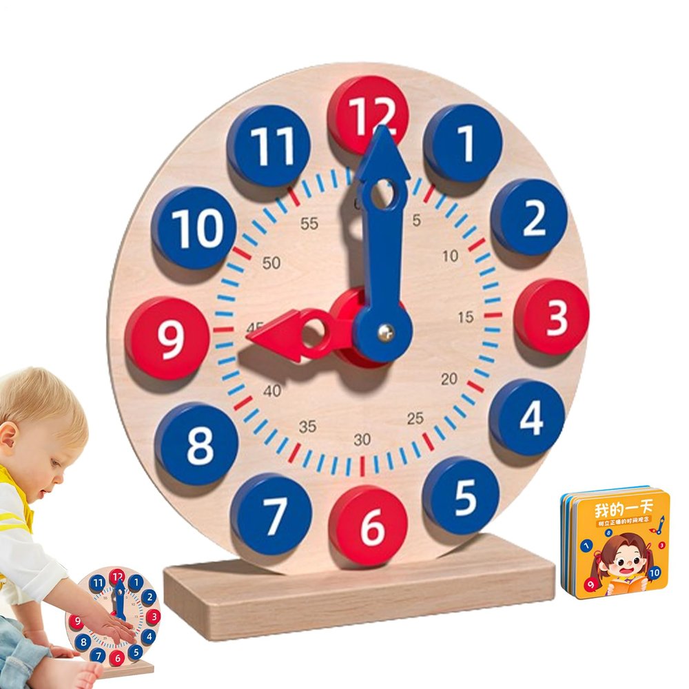 Genrico Analog Clock Teaching Set: Wooden Learning Time Clock with 18 Cards, Educational Tool, Hands-on Activity | Educ Practice Resource