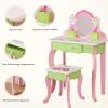 F&Yard Wooden Vanity Table and Chair Set with Acrylic Mirror and Drawer  Flower Fairy Design, Ages 3+, for Playroom view 2