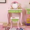 F&Yard Wooden Vanity Table and Chair Set with Acrylic Mirror and Drawer  Flower Fairy Design, Ages 3+, for Playroom view 4