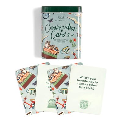 1Canoe2 Conversation Cards, 50 Thoughtful Prompts in Metal Tin, Road Trip and Campfire Game (Reading)