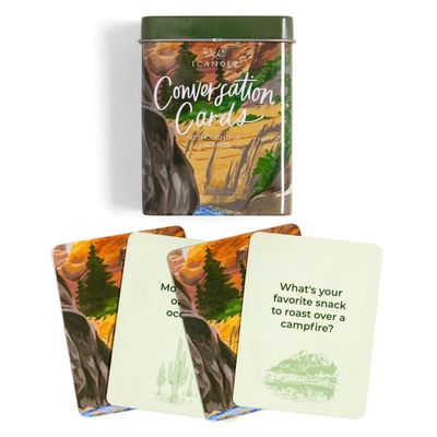 1Canoe2 Conversation Cards, 50 Thoughtful Prompts in Metal Tin, Road Trip and Campfire Game (Campfire)