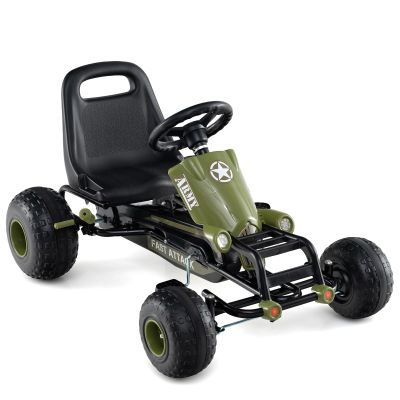Costzon Kids Pedal Go Kart, 4-Wheel Ride On Toy with Gear Shifter, Handbrake, Adjustable Seat, Steering Wheel & Non-Slip Big Wheels, Off-Road Pedal Go Cart for Boys & Girls Aged 3+ (Green)
