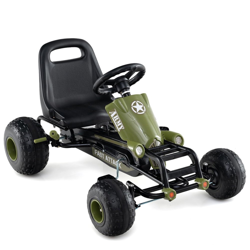 Costzon Kids Pedal Go Kart, 4-Wheel Ride On Toy with Gear Shifter, Handbrake, Adjustable Seat, Steering Wheel & Non-Slip Big Wheels, Off-Road Pedal Go Cart for Boys & Girls Aged 3+ (Green)