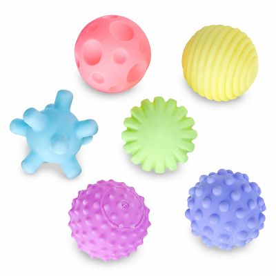 Denash 6PCS Baby Textured Ball Set,Sensory Balls for Baby,Infant Funny Soft Elastic Multicolor Squeezing Sensory Ball Toy for Home (Warm Color)