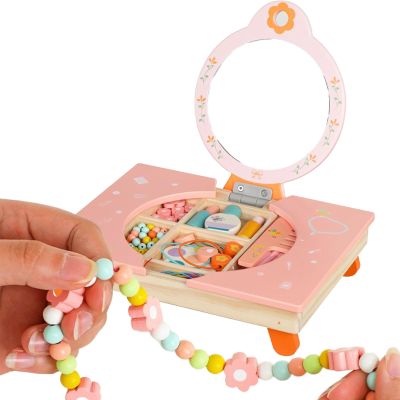 Kids Play Vanity, Wooden Dressing Table, Pretend Play Girls Vanities Set with Mirror, Plays Vanity for Dress Up Christmas, Kids Room Accessories for Home Children, 11.61x10.63x9.25in