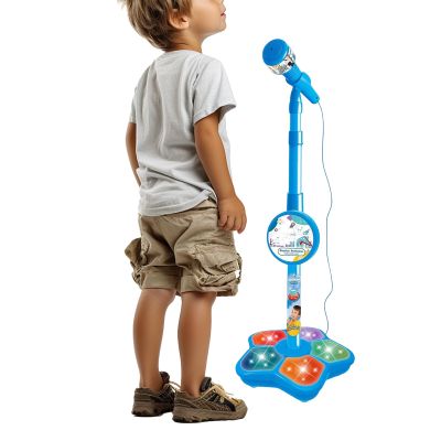 Kids Microphone with Stand- All in on-e Microphone Toy for Birthday Parties Singing, kar-aoke Machine Toy with Speaker & Flashing Stage Lights