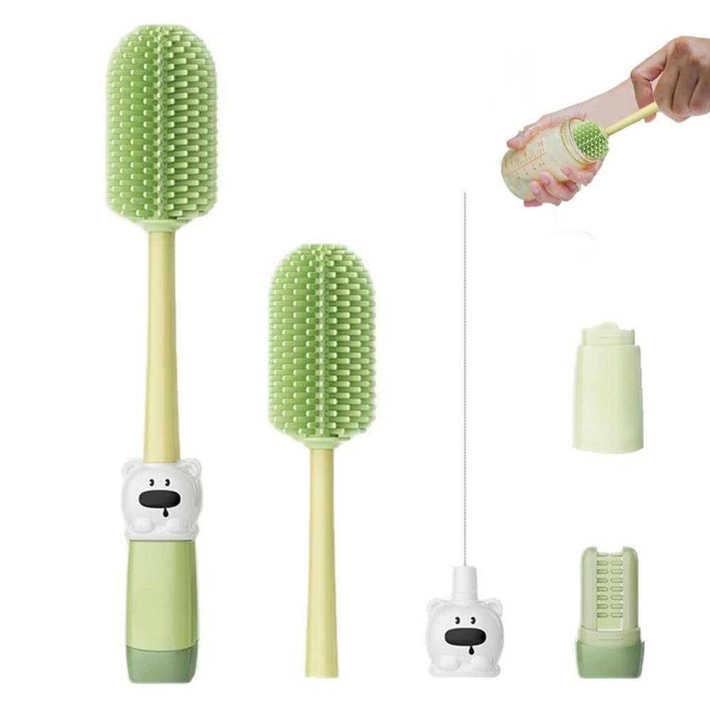 1Set Baby Bottle Cleaner Brush, 4-in-1 Practical Baby Bottle Brushes with Long Handle for Breast Pumps, Nipples, Straw, More Green..